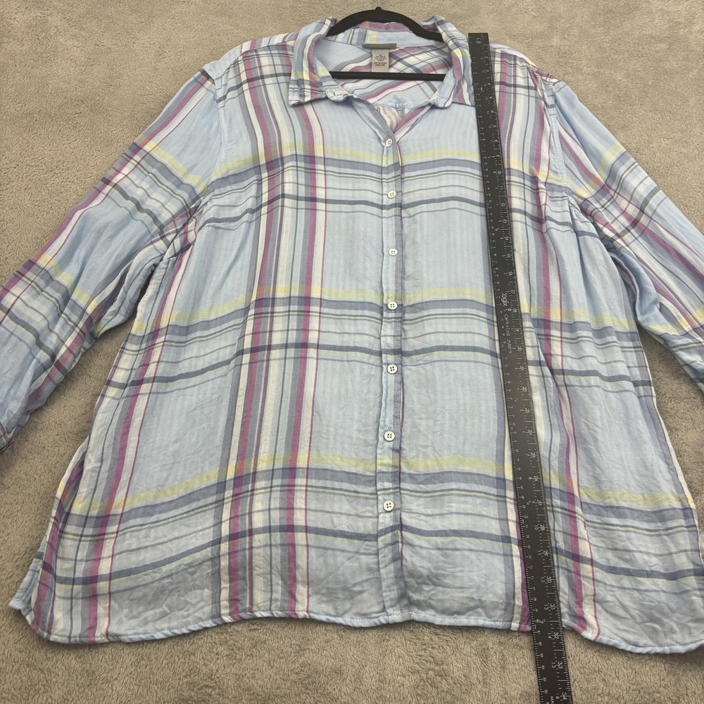 Catherines Button Up Shirt Womens 3X Blue Pink Plaid Lightweight Beachy Casual - Picture 8 of 15